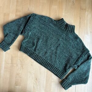 Urban Outfitters Chenille Cropped Mock Neck Sweater Emerald Green Medium Boxy